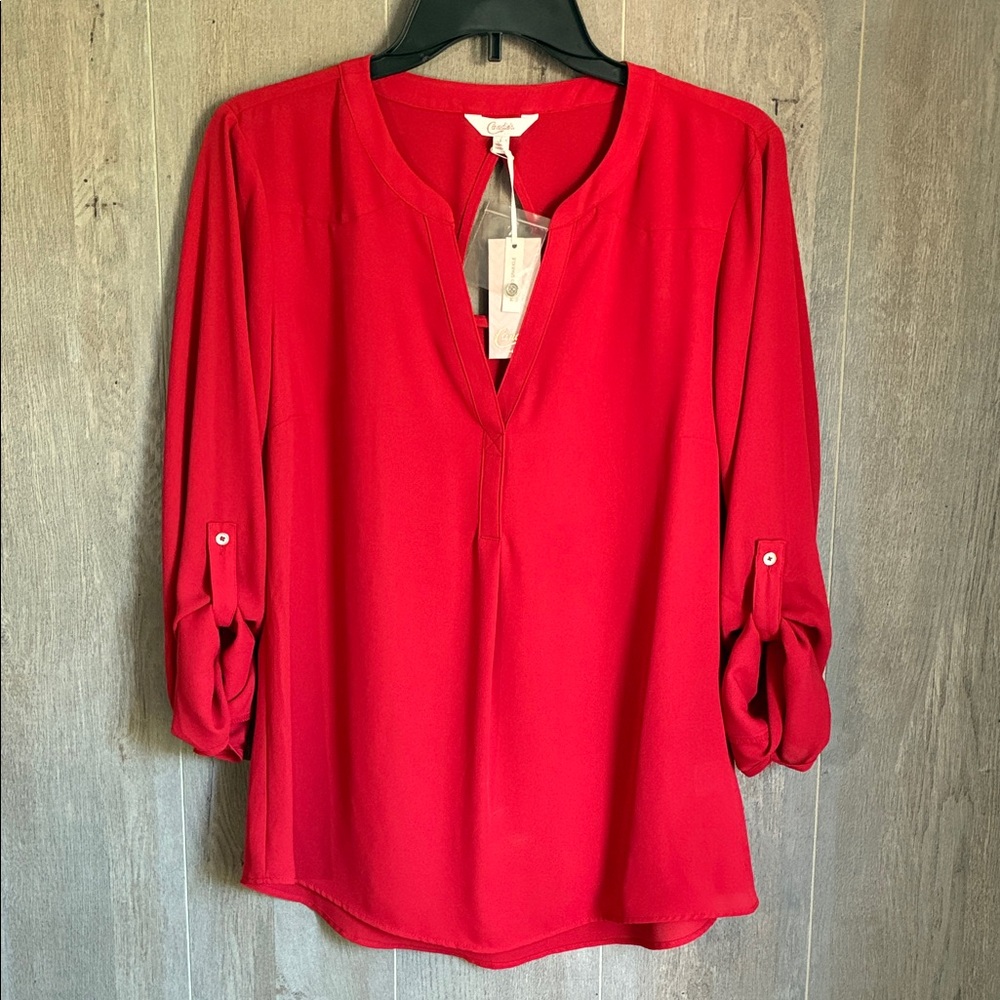 Candies Lipstick Red Long Sleeve Top Blouse Size L